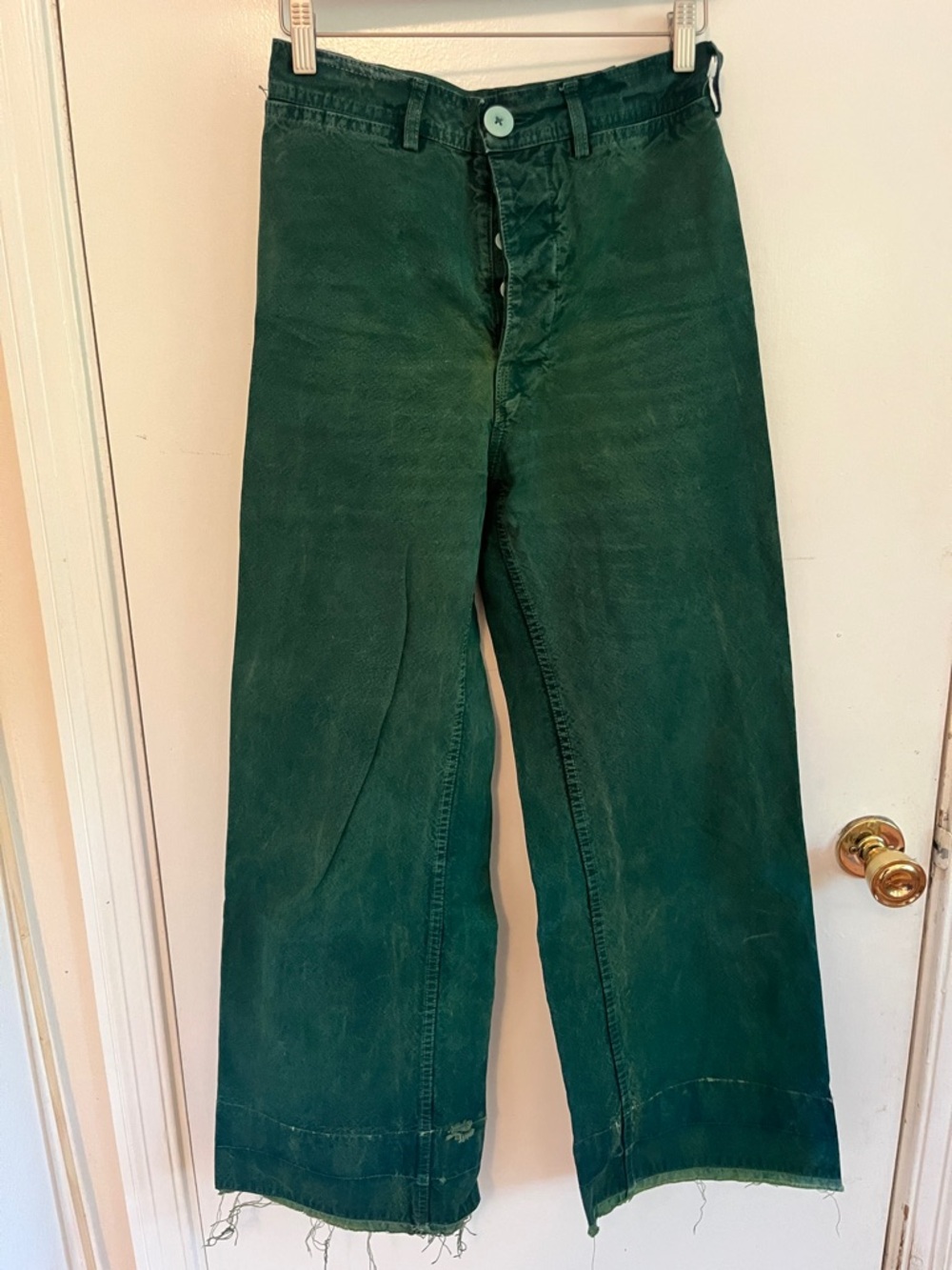 Jesse Kamm Forest Green Wide-Leg Cotton Pants